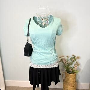 NWT Cute vintage y2k blue short sleeved varsity style v neck top